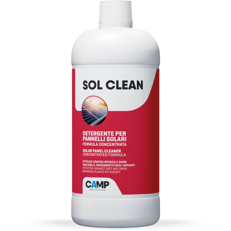 foto del prodotto camp sol clean concentrato detergente per pannelli solari, pulizia pannelli fotovoltaici ad asciugatura rapida rimuove sporco, polveri, smog e