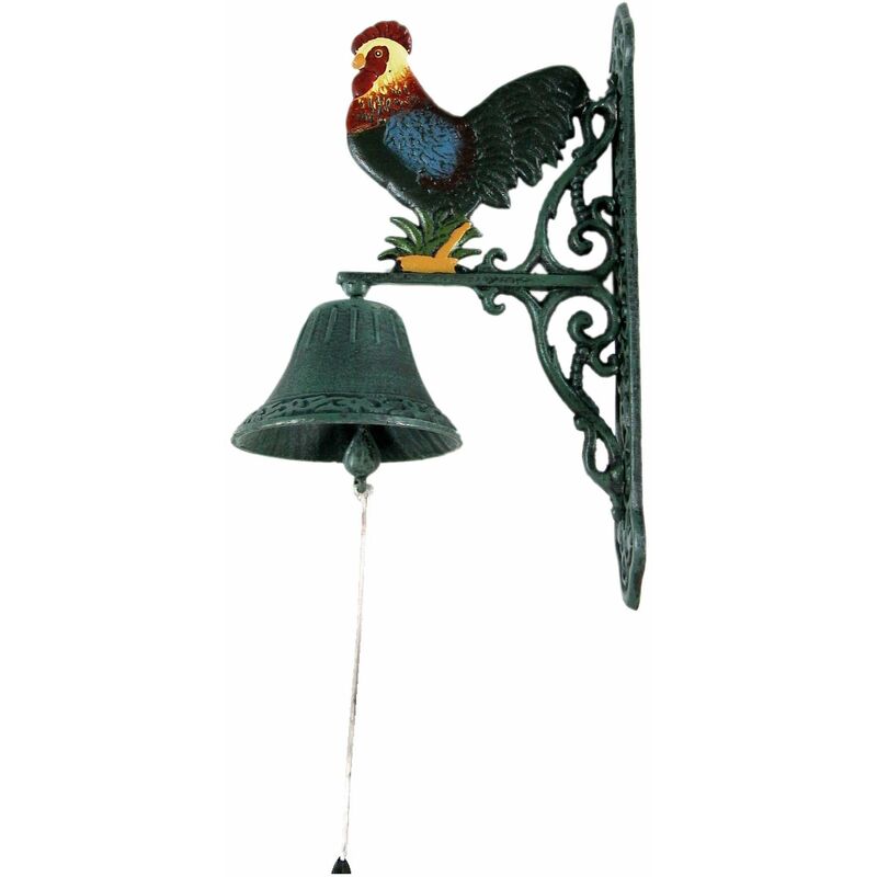 foto del prodotto campana in ghisa gallo colorato cm 23x13xh36