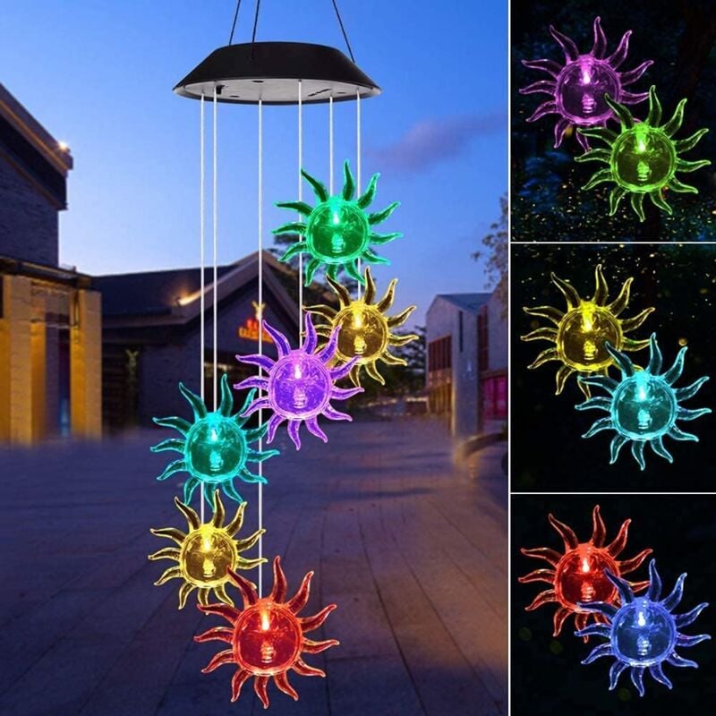 foto del prodotto campanelli eolici solari a led, luce solare mobile, lampada solare che cambia colore per giardino, patio, decorazione esterna sole 