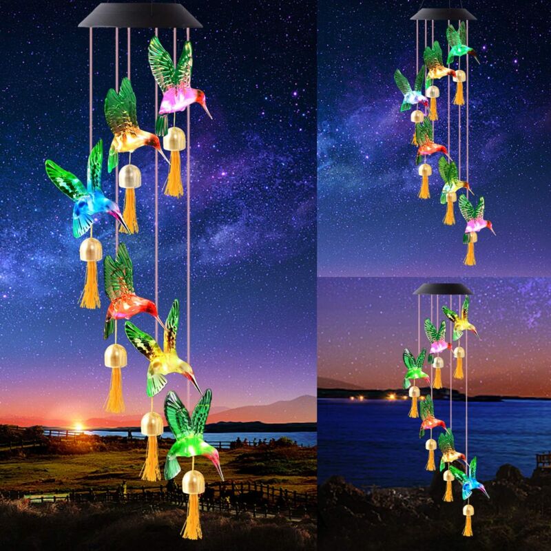 foto del prodotto campanelli eolici solari da esterno, luci solari che cambiano colore, led decorativi mobili, luci solari esterne impermeabili per