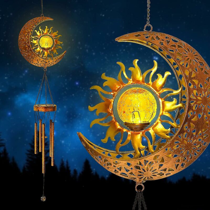 foto del prodotto campanello a vento solare all aperto sole luna appeso decorativo esterno palla di vetro incrinato caldo led commemorativo campanelli eolici luci con