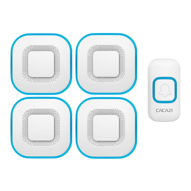 foto del prodotto campanello da porta con portata 300m, led intelligente, 38 suoni, 4 volumi, bianco, 1 pulsante, 4 campanelli