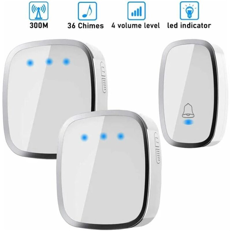 foto del prodotto campanello e campanello senza fili, campanello senza fili impermeabile con portata di 300 metri, kit suoneria con led e 36 melodie a 4 livelli di