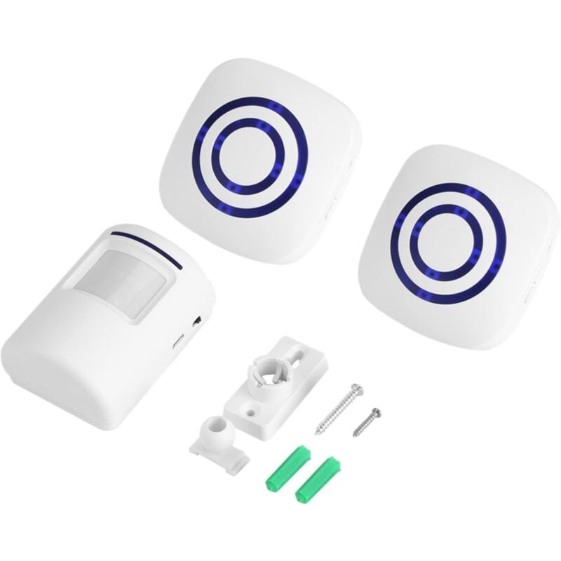 foto del prodotto campanello senza fili con rilevatore di movimento, campanello elettrico con 36 melodie, allarme di sicurezza con trasmettitore e ricevitore per casa,