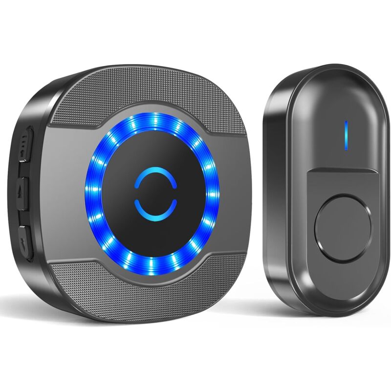 foto del prodotto campanello senza fili da esterno impermeabile, campanello a lunga portata 300 m con ricevitori plug in, kit campanello elettronico con batteria per