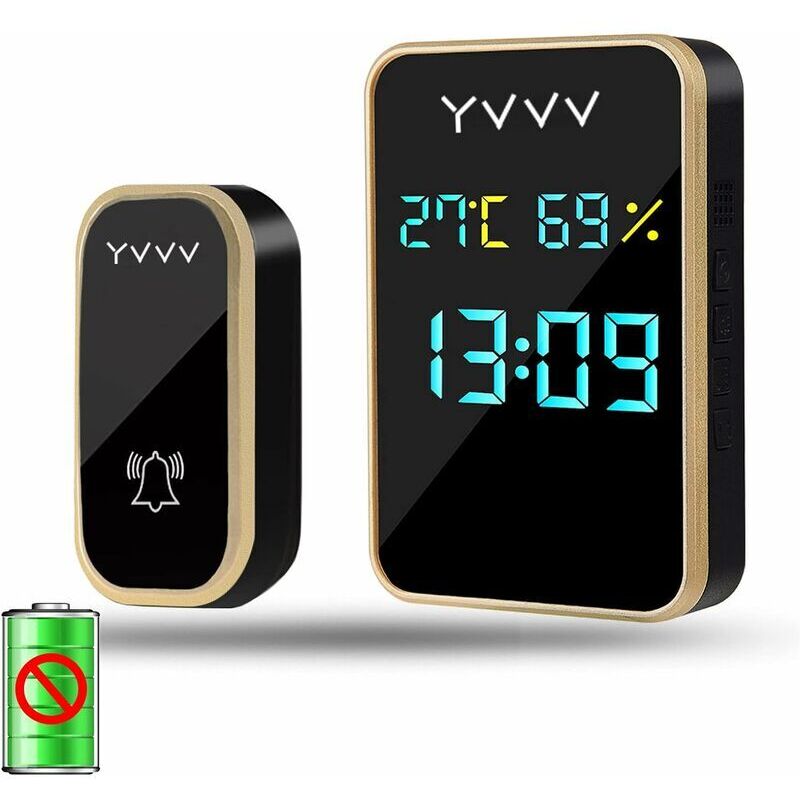 foto del prodotto campanello senza fili da esterno impermeabile e automatico senza batterie, visualizzazione di temperatura, umidit e ora, campanello senza fili con
