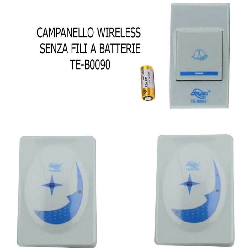 foto del prodotto campanello senza fili da esterno wireless 1 trasmettitore 2 ricevitori a pile 90 - - trade shop traesio