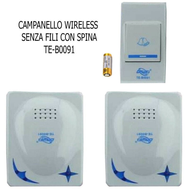 foto del prodotto campanello senza fili da esterno wireless 1 trasmettitore 2 ricevitori spina 91 - - trade shop traesio