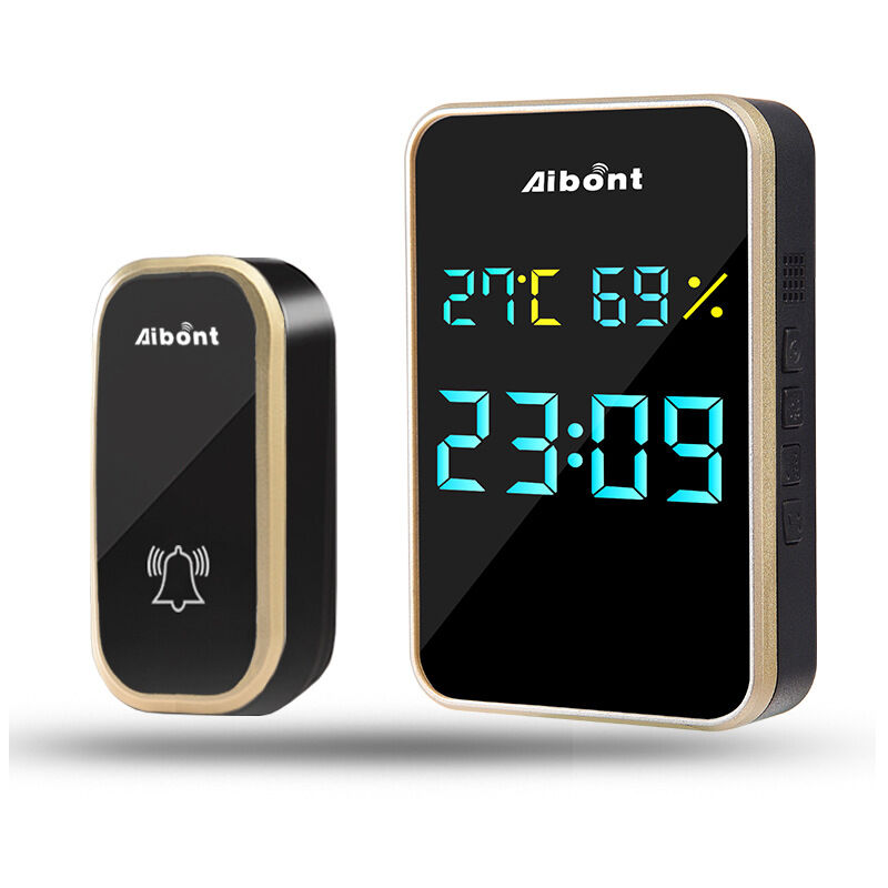 foto del prodotto campanello senza fili per esterni impermeabile automatico senza batteria con visualizzazione della temperatura, umidit e ora, campanello senza fili
