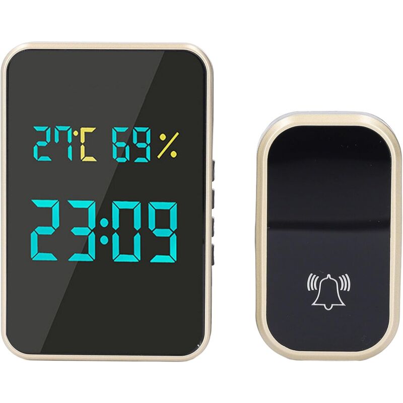 foto del prodotto campanello senza fili, portata 100 m, autoalimentato con 38 suonerie, 4 livelli di volume, flash led e pulsante senza batteria, campanello senza fili