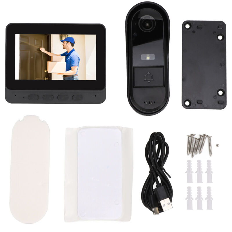foto del prodotto campanello video wireless, sistema videocitofono 1080p, vista notturna, conversazione bidirezionale, impermeabile ip66, grandangolo 170 , per la