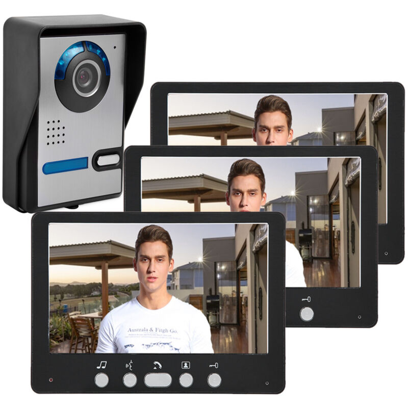 foto del prodotto campanello visivo cablato da 7 pollici, sistema di interfono bidirezionale, sistema di visione notturna a infrarossi impermeabile, 4 pezzi