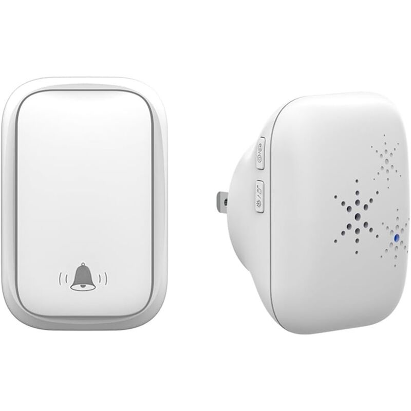 foto del prodotto campanello wireless autoalimentato, non necessita di batteria, 1 pulsante e 1 ricevitore plug in, impermeabile, per casa, aula e lavoro. bianco