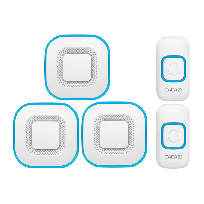 foto del prodotto campanello wireless, campanello led intelligente per la casa, 3 campanelli, 2 pulsanti, bianco