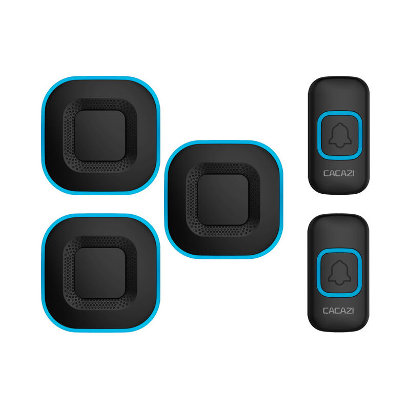 foto del prodotto campanello wireless, campanello led intelligente per la casa, 3 campanelli, 2 pulsanti, nero
