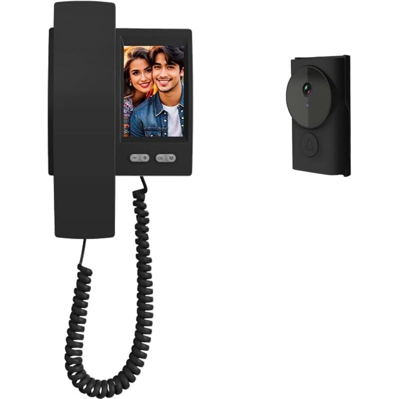 foto del prodotto campanello wireless con telecamera e schermo 1080p, videocitofono wireless impermeabile ip44, videocitofono audio bidirezionale, visione notturna,