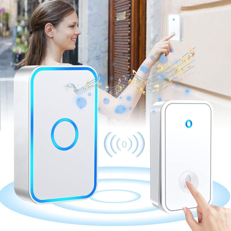 foto del prodotto campanello wireless crediri con spina senza fili, senza batteria, 60 melodie, 5 livelli di volume e flash led, set di campanelli con 150 metri,
