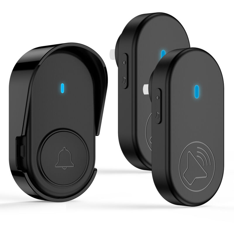 foto del prodotto campanello wireless impermeabile per esterni, kit campanello impermeabile ip66, 2 ricevitori, 1 trasmettitore nero 