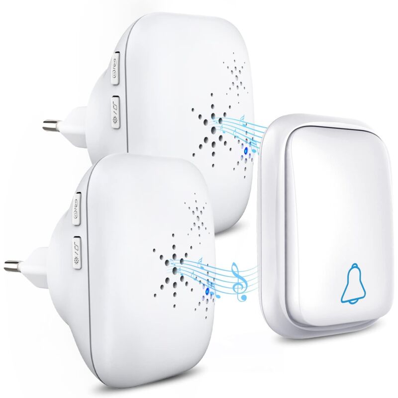 foto del prodotto campanello wireless per esterni - impermeabile con 2 ricevitori - ip68 impermeabile - portata 150 m - 4 livelli di volume - 37 suonerie - senza