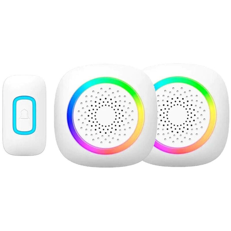 foto del prodotto campanello wireless senza fili 300 metri 60 melodie a batteria con indicatore led rgb con pulsante 2 ricevitore non udenti