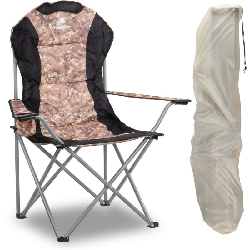 foto del prodotto campfeuer sedia da campeggio pieghevole, camouflage, sedia da pesca con portabicchieri, sedia pieghevole