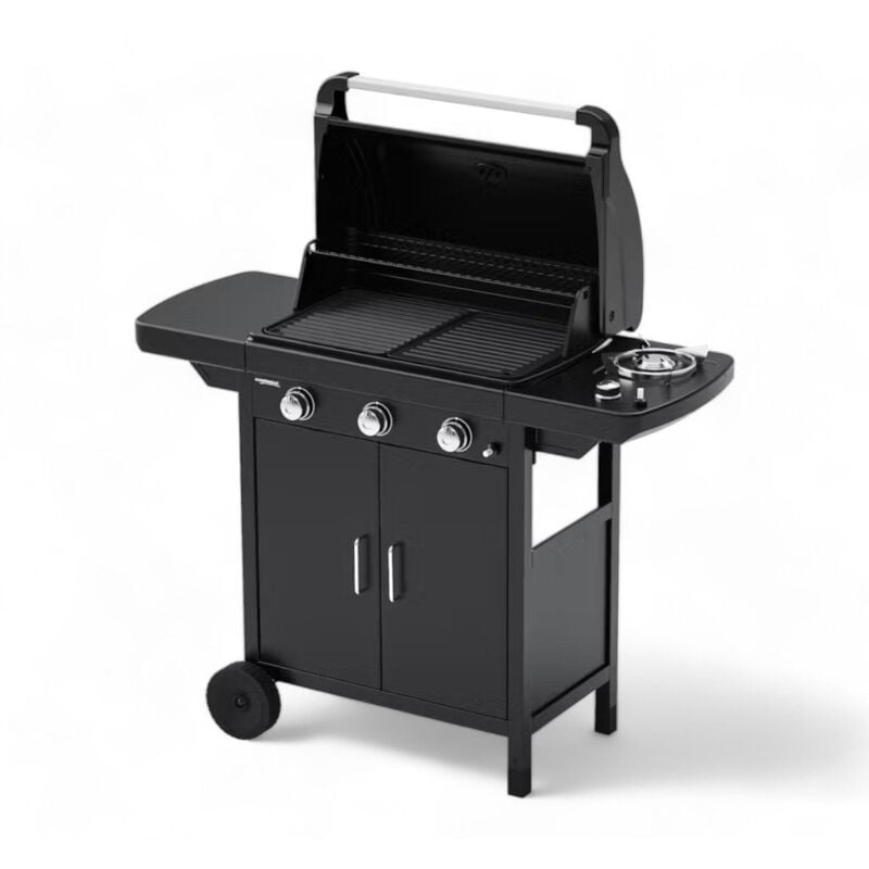 foto del prodotto campingaz barbecue a gas 3 fuochi in acciaio con ruote fornello laterale e griglia in ghisa smaltata compact exs