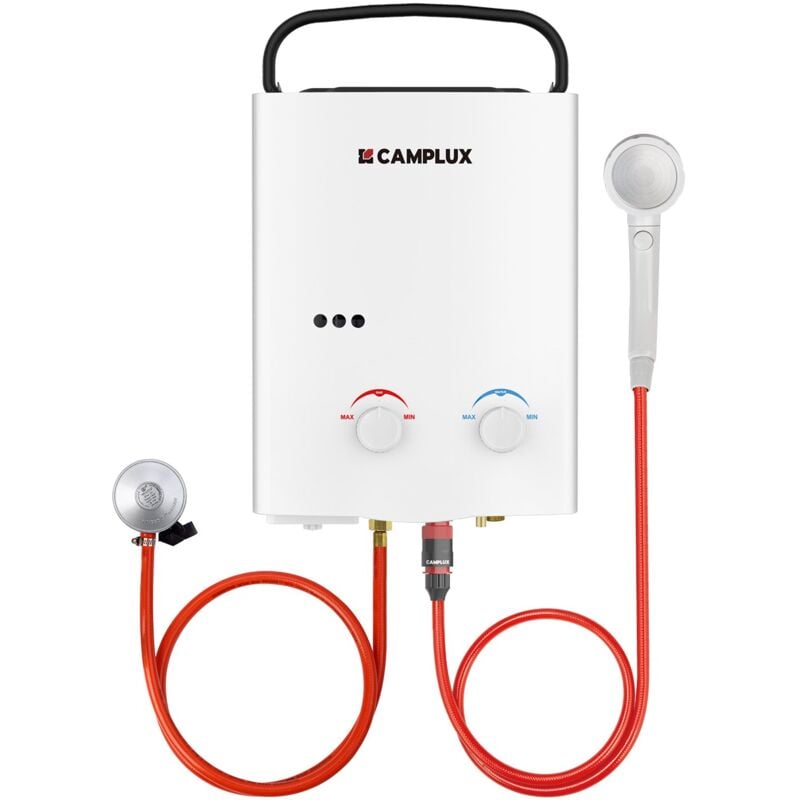 foto del prodotto camplux scaldabagni a gas portatili 5l min 10kw, scaldabagni istantanei a gas propano butano ay132 30 37mbar bianco
