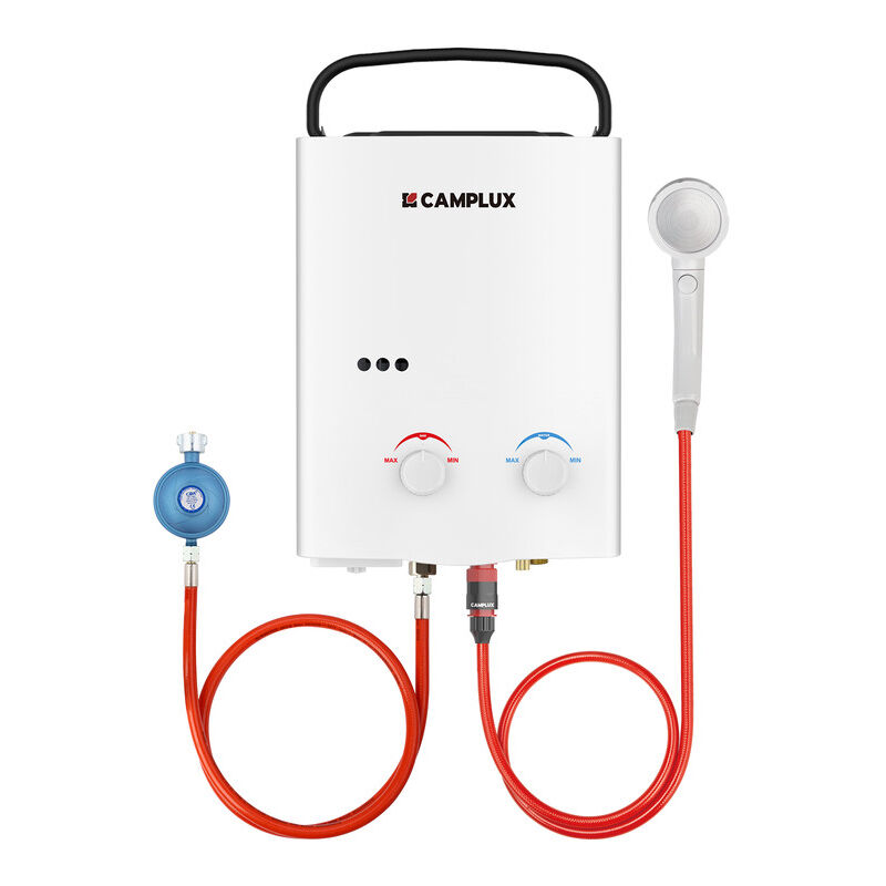 foto del prodotto camplux scaldabagni a gas portatili 5l min 10kw, scaldabagni istantanei a gas propano butano ay132 de 50mbar bianco