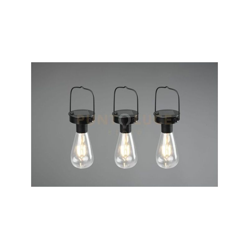 foto del prodotto campus kit 3 lampade led da appendere nere da esterno ip44 solare ricaricabile con sensore crepuscolare h. 16cm