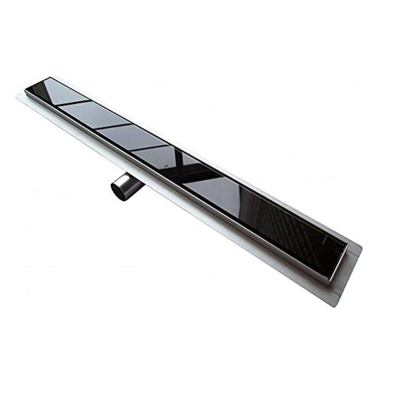 foto del prodotto canalina di scarico doccia in acciaio inox con cover vetro nero 70 cm mod. glass