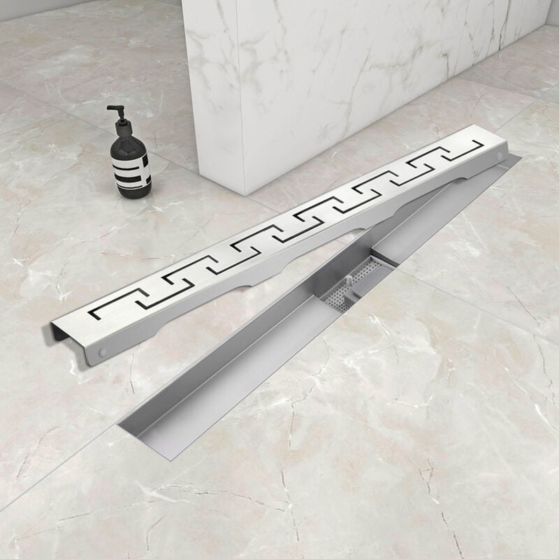 foto del prodotto canalina di scarico doccia in acciaio inox con griglia a ponti 70cm modello moderno ocean italy canaletta doccia con sifone antiodore e