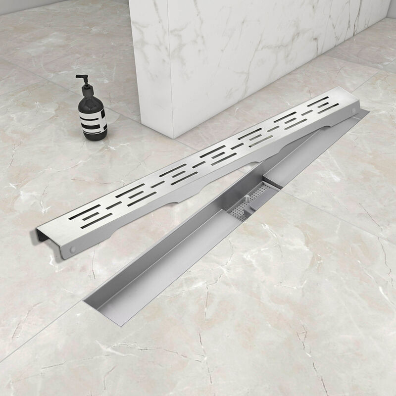 immagine 0 del prodotto canalina di scarico doccia in acciaio inox con griglia a righe 80cm modello classico ocean italy canaletta doccia con sifone antiodore e