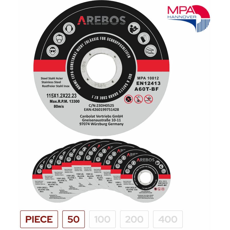 foto del prodotto canbolat vertriebs gmbh arebos dischi da taglio dischi flessibili 115 mm ammissione 22,2mm spessore 1mm