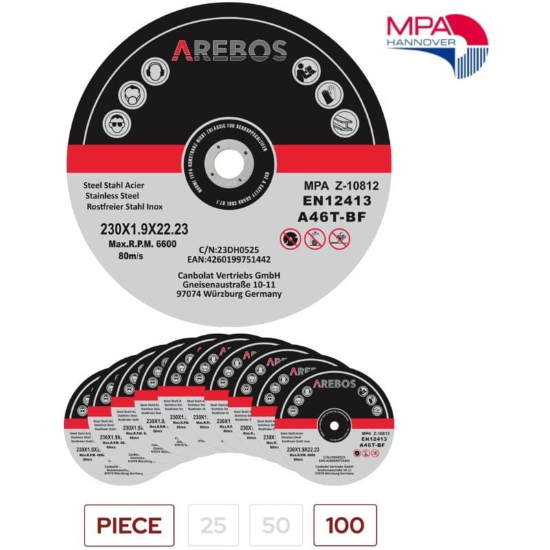 foto del prodotto canbolat vertriebs gmbh arebos dischi da taglio dischi flessibili 230 mm ammissione 22,2 mm spess