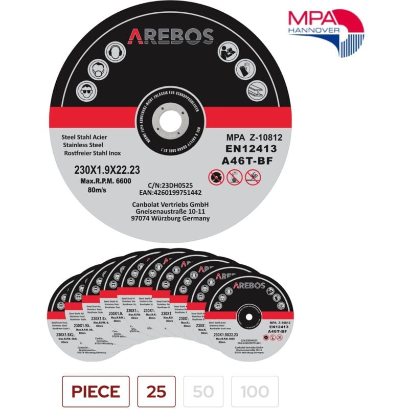 foto del prodotto canbolat vertriebs gmbh arebos dischi da taglio dischi flessibili 230 mm ammissione 22,2mm spessore 2mm