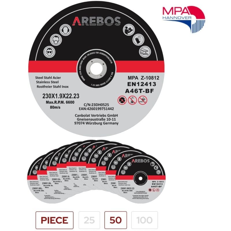 foto del prodotto canbolat vertriebs gmbh arebos dischi da taglio dischi flessibili 230 mm ammissione 22,2mm spessore 2mm