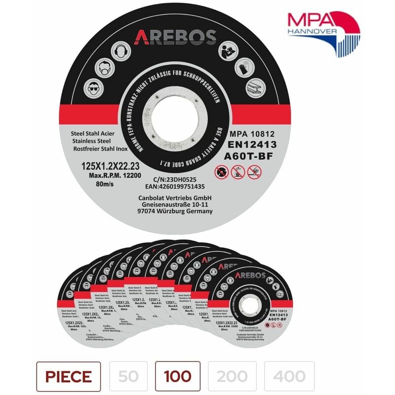 foto del prodotto canbolat vertriebs gmbh arebos dischi taglio dischi flessibili 125 mm ammissione 22,2 mm spessore 1 mm