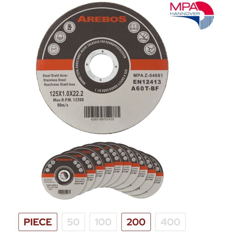 foto del prodotto canbolat vertriebs gmbh arebos dischi taglio dischi flessibili 125 mm ammissione 22,2 mm spessore 1 mm