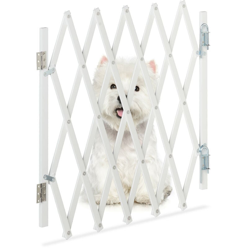 foto del prodotto cancelletto di sicurezza per cani, barriera porte e scale, allungabile 96 cm, alto 48,5-60 cm, bambù, bianco - relaxdays
