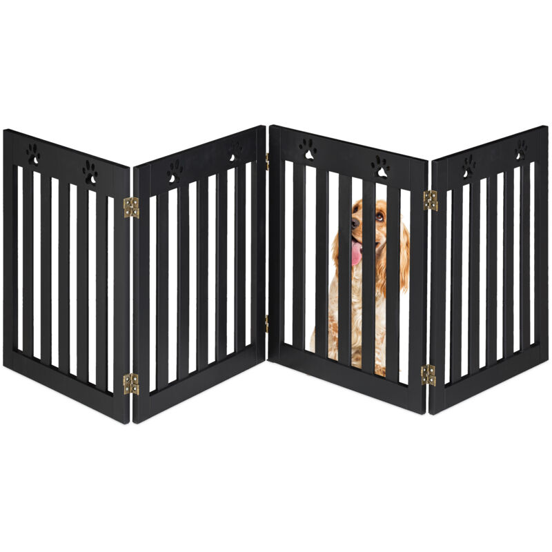 foto del prodotto cancelletto di sicurezza per cani e gatti, barriera autoportante, recinzione per scale, 60 x 204 cm, nero relaxdays