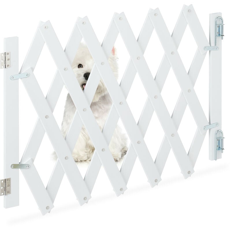 foto del prodotto cancelletto di sicurezza per cani, recinzione allungabile fino a 108,5 cm, alto 47,5 60 cm, in bamb , bianco relaxdays