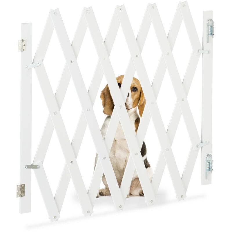 foto del prodotto cancelletto di sicurezza per cani, recinzione allungabile fino a 126 cm, alto 70 82 cm, in bamb , bianco relaxdays
