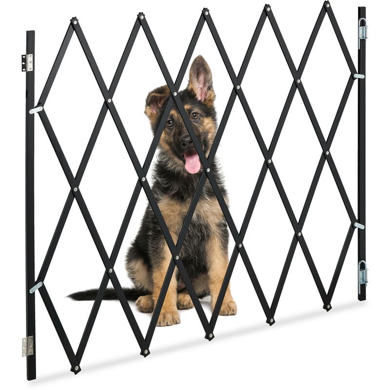 foto del prodotto cancelletto di sicurezza per cani, recinzione allungabile fino a 130 cm, alto 87,5 100 cm, in bamb , nero relaxdays