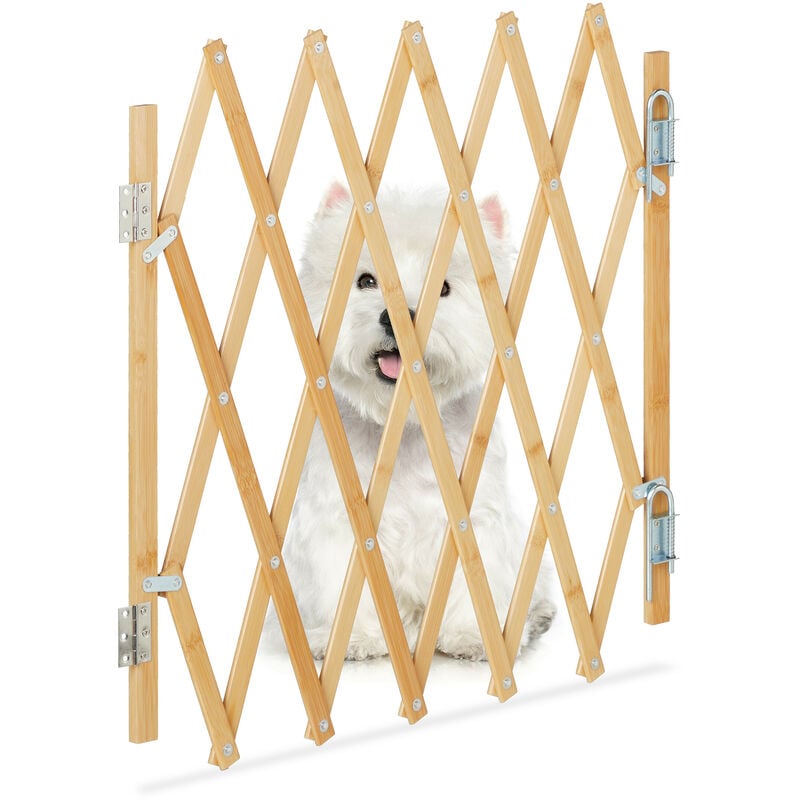 foto del prodotto cancelletto di sicurezza per cani, recinzione allungabile fino a 96 cm, alto 48,5 60 cm, in bamb , naturale relaxdays