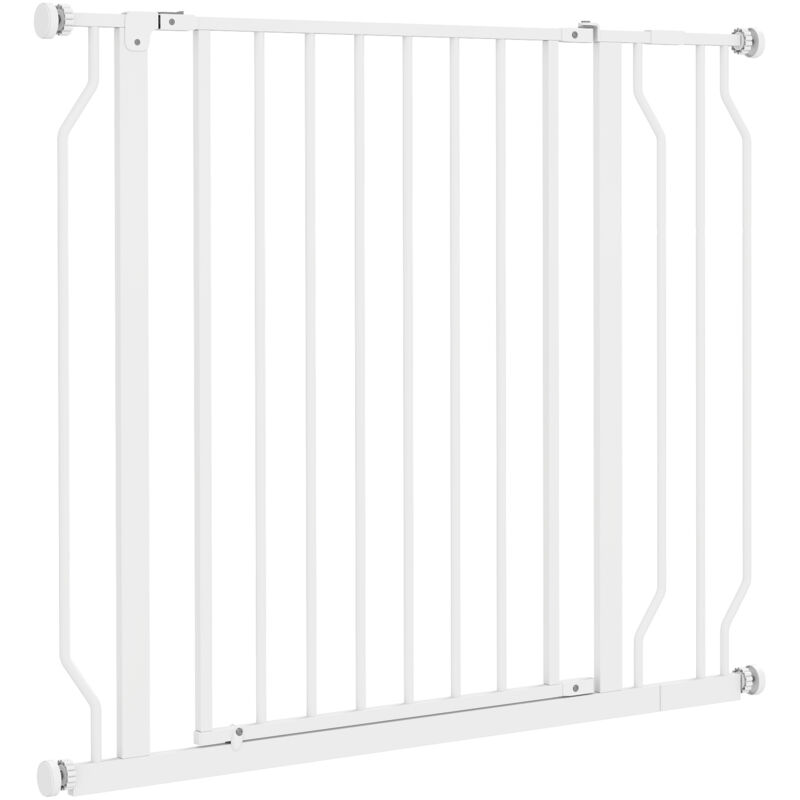 foto del prodotto cancelletto per cani regolabile in acciaio e abs 76x75 95 cm bianco pawhut
