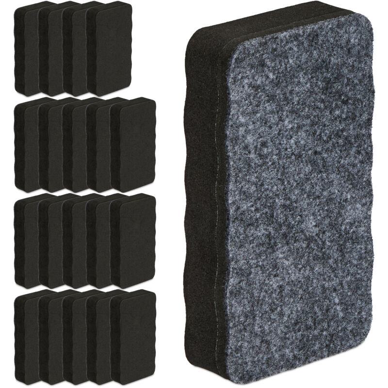foto del prodotto cancellino lavagna magnetica bianca cancellabile, set 20 spugne per lavagnette, eva, hlp 2x10,5x5,5 cm, nero relaxdays