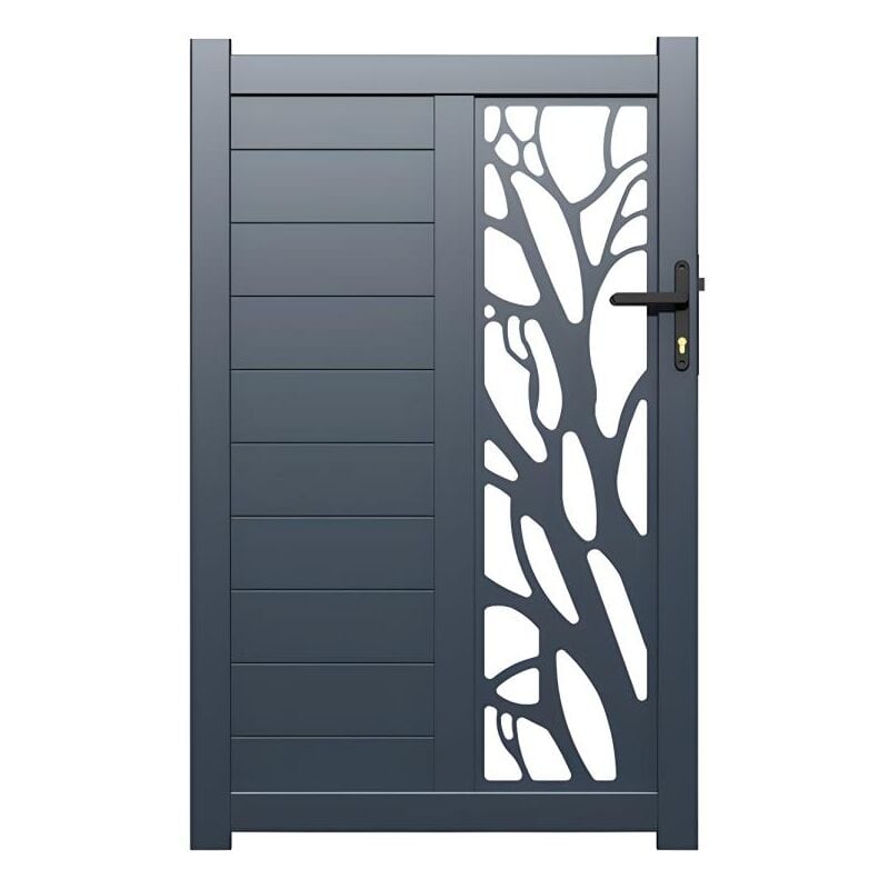foto del prodotto cancello a battente l100 x h179 cm alluminio semi traforato con motivi antracite labrit ii