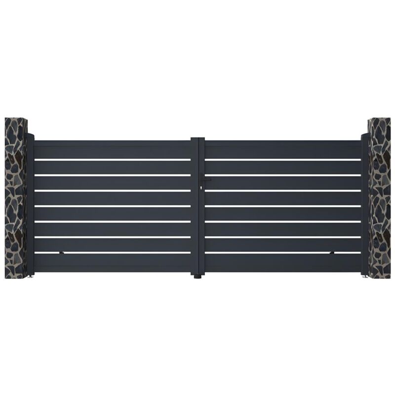 foto del prodotto cancello a battente traforato l392 x h158 cm in alluminio antracite primo