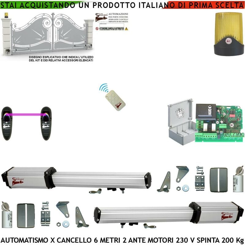 foto del prodotto cancello automatico 6 metri 2 ante da 3,0 mt kit base automatismo 2 motori elettromeccanici 230 v spinta 2 q.li staffe 2 chiavi sblocco centrale