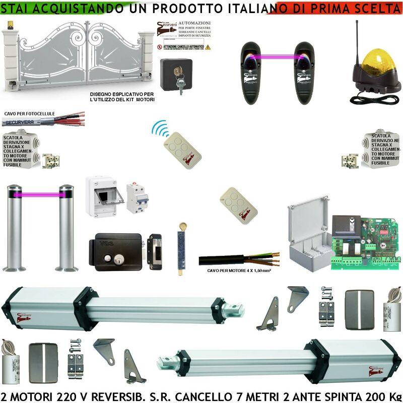 foto del prodotto cancello automatico 7 metri 2 ante da 3,5 mt kit motori elettromeccanici reversibili 230 v centrale 2 coppie fotocellule 2 radiocomandi salvavita